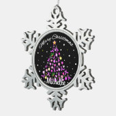 美しいピンクリボンクリスマスツリー スノーフレークピューターオーナメント (右)