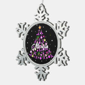 美しいピンクリボンクリスマスツリー スノーフレークピューターオーナメント (右)