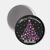 美しいピンクリボンクリスマスツリー マグネット (正面/裏面)