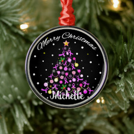 美しいピンクリボンクリスマスツリー メタルオーナメント