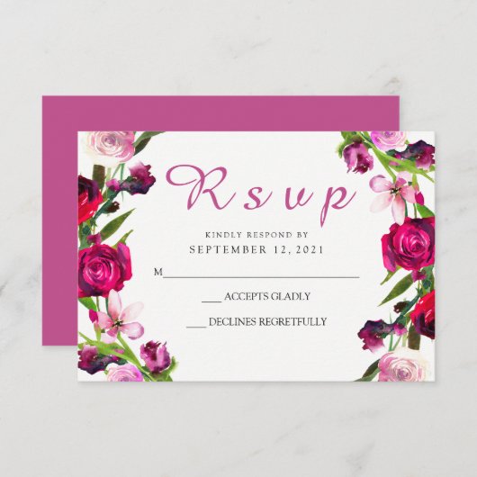 美しいピンクローズウェディングRSVP招待状 出欠カード (正面/裏面)
