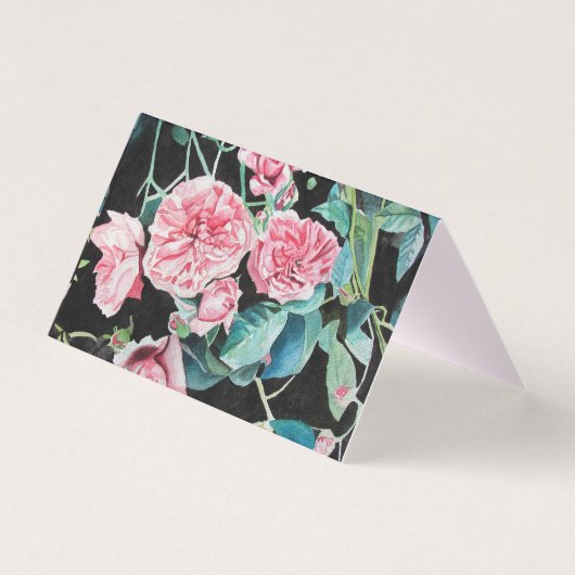 美しいピンクローズバラ誕生日グリーティングカード (正面)