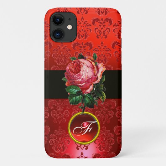 美しいピンクローズレッドブラックダマスクルビーモノグラム Case-Mate iPhoneケース (裏面)