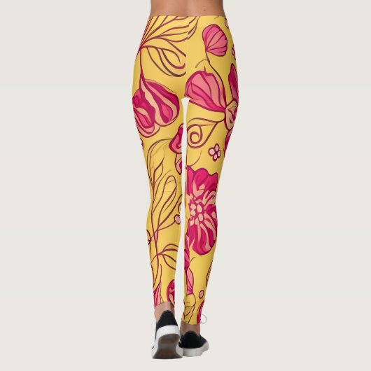 美しいピンク渦巻形のの花模様 レギンス (裏面)