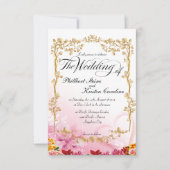 美しいピンク色の背景に金ゴールドフローラ 招待状 (正面)