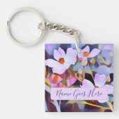 美しいピンク色の花をカスタマイズ キーホルダー (正面)