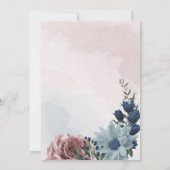 美しいピンク色の青いフローラの結婚緑 招待状 (裏面)