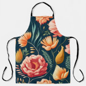 美しいピンク、オレンジ、赤の花柄 エプロン (正面)