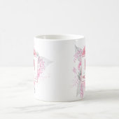 美しいピンク、白、シルバーの花のモノグラム コーヒーマグカップ (中央)