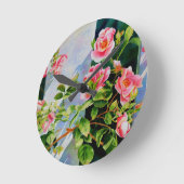 美しいピンク、赤いバラ、水彩フローラ ラウンド壁時計 (傾斜)