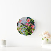 美しいピンク、赤いバラ、水彩フローラ ラウンド壁時計 (ホーム)