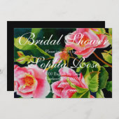 美しいピンク、赤いバラ、水彩フローラ 招待状 (正面/裏面)