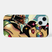 美しいピンナップの女性とコーラのビーチ iPhone 15ケース (裏面横)