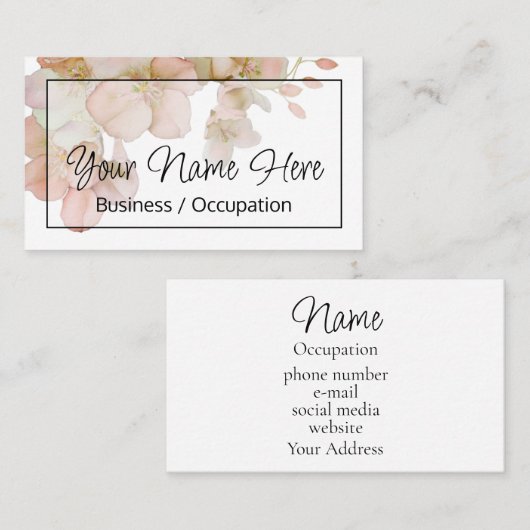 美しいピーチピンクのオレンジ色のフローラ水色 名刺 (正面/裏面)