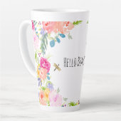 美しいピーチピンク金ゴールドイエローウォーター色フローラ カフェラテマグ (左アングル)