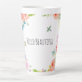 美しいピーチピンク金ゴールドイエローウォーター色フローラ カフェラテマグ (正面)