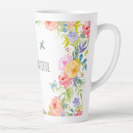 美しいピーチピンク金ゴールドイエローウォーター色フローラ カフェラテマグ (右)