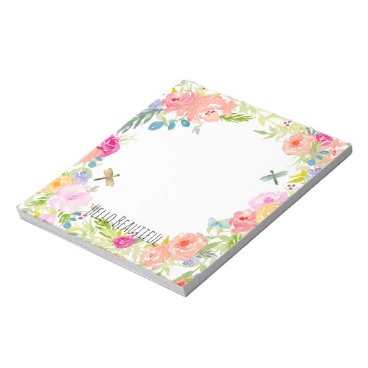 美しいピーチピンク金ゴールドイエローウォーター色フローラ ノートパッド (回転)