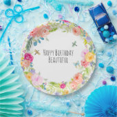 美しいピーチピンク金ゴールドイエローウォーター色フローラ ペーパープレート (パーティー)