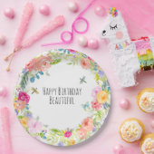 美しいピーチピンク金ゴールドイエローウォーター色フローラ ペーパープレート (パーティー)