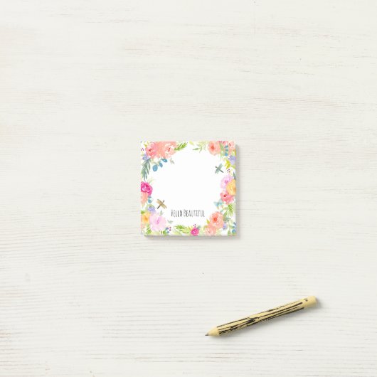 美しいピーチピンク金ゴールドイエローウォーター色フローラ ポストイット (デスク上)