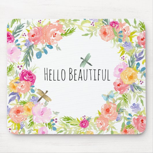美しいピーチピンク金ゴールドイエローウォーター色フローラ マウスパッド (正面)