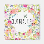 美しいピーチピンク金ゴールドイエローウォーター色フローラ マグネット (正面)