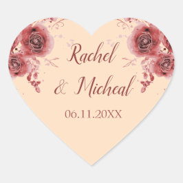 美しいピーチブルガンディーウォーターの色のフローラ結婚ズ ハートシール