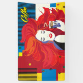 美しいファッションとコーヒーカップアートポップ・アートのの女性 横断幕 (縦)