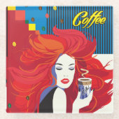 「美しいファッションとコーヒーカップ」 ポップ・アートのアート ガラスコースター (正面)