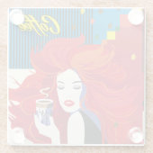 「美しいファッションとコーヒーカップ」 ポップ・アートのアート ガラスコースター (裏面)