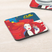 「美しいファッションとコーヒーカップ」 ポップ・アートのアート コースター (左側)