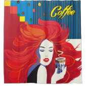 「美しいファッションとコーヒーカップ」 ポップ・アートのアート シャワーカーテン (正面)