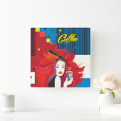 「美しいファッションとコーヒーカップ」 ポップ・アートのアート スクエア壁時計 (ホーム)
