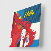 「美しいファッションとコーヒーカップ」 ポップ・アートのアート スクエア壁時計 (傾斜)