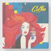 「美しいファッションとコーヒーカップ」 ポップ・アートのアート ストーンコースター (正面)