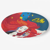 「美しいファッションとコーヒーカップ」 ポップ・アートのアート ペーパープレート (アングル)