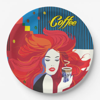 「美しいファッションとコーヒーカップ」 ポップ・アートのアート ペーパープレート