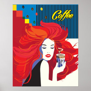 「美しいファッションとコーヒーカップ」 ポップ・アートのアート ポスター