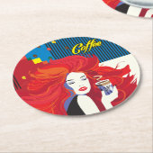 「美しいファッションとコーヒーカップ」 ポップ・アートのアート ラウンドペーパーコースター (アングル)
