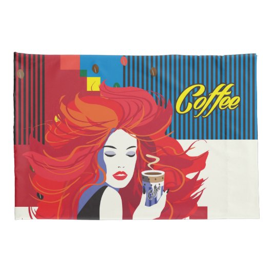 「美しいファッションとコーヒーカップ」 ポップ・アートのアート 枕カバー (裏面-右)