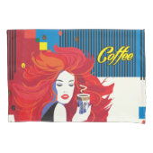 「美しいファッションとコーヒーカップ」 ポップ・アートのアート 枕カバー (正面左)