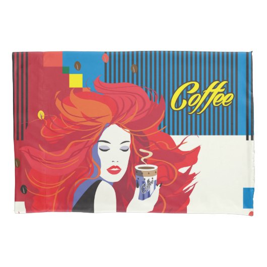 「美しいファッションとコーヒーカップ」 ポップ・アートのアート 枕カバー (正面左)