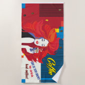 "美しいファッションとコーヒーカップ" ポップ・アートの-ART ビーチタオル (正面)