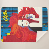 美しいファッションのコーヒーカップ付きモダン女性 シェルパブランケット (正面(横))