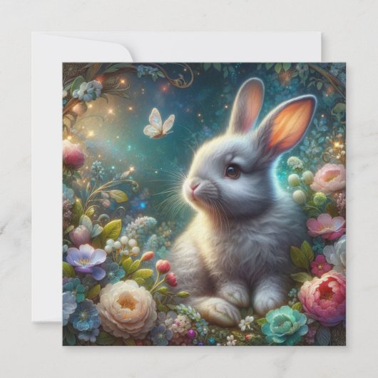 美しいファンタジーアートお洒落ラビットイースター シーズンカード (正面)