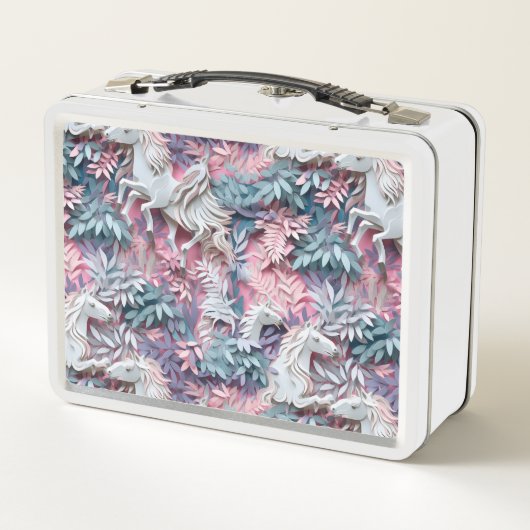 美しいファンタジーウマ抽象芸術パステルデザイン メタルランチボックス (裏面)