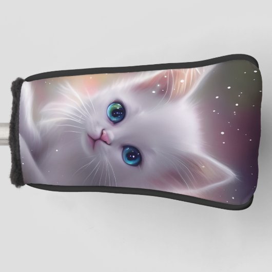 美しいファンタジーホワイトフワフワ猫 ゴルフヘッドカバー (正面)