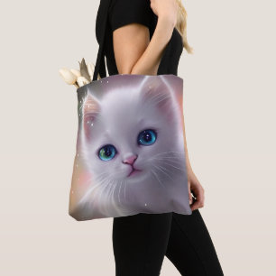 美しいファンタジーホワイトフワフワ猫 トートバッグ