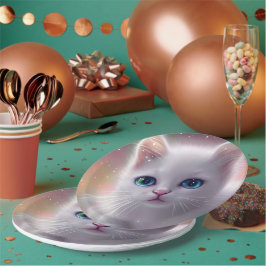 美しいファンタジーホワイトフワフワ猫 ペーパープレート